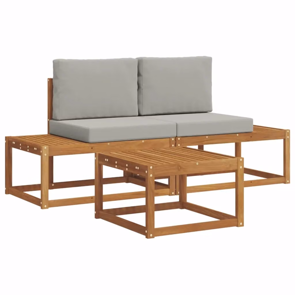 Set di mobili da esterno vidaXL composto da divano a 3 posti, 2 poltrone e tavolino da caffè in legno di acacia con cuscini beige e grigi – 2