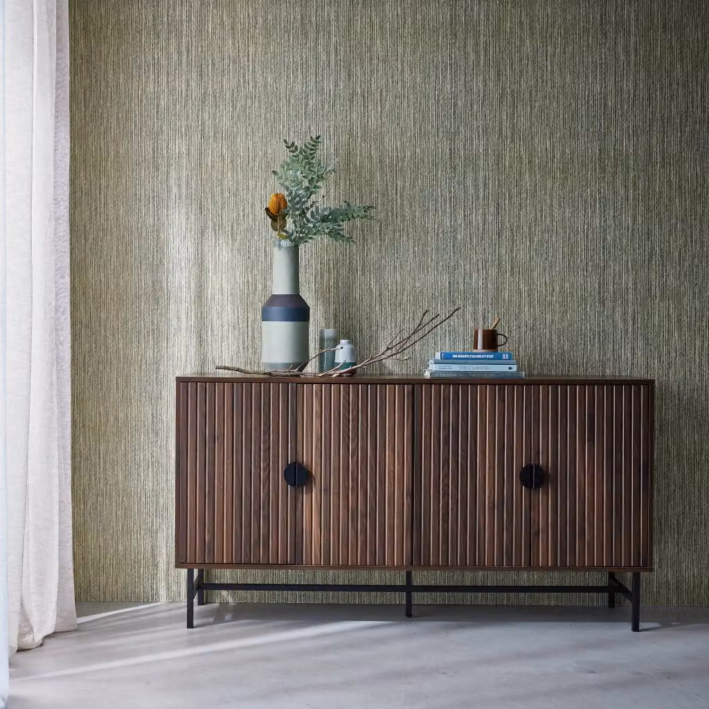 Credenza Sweeek a 4 ante con design scanalato in stile industrial, marrone scuro e nero, L: 157.5 cm, H: 83.0 cm, P: 40.6 cm – 2