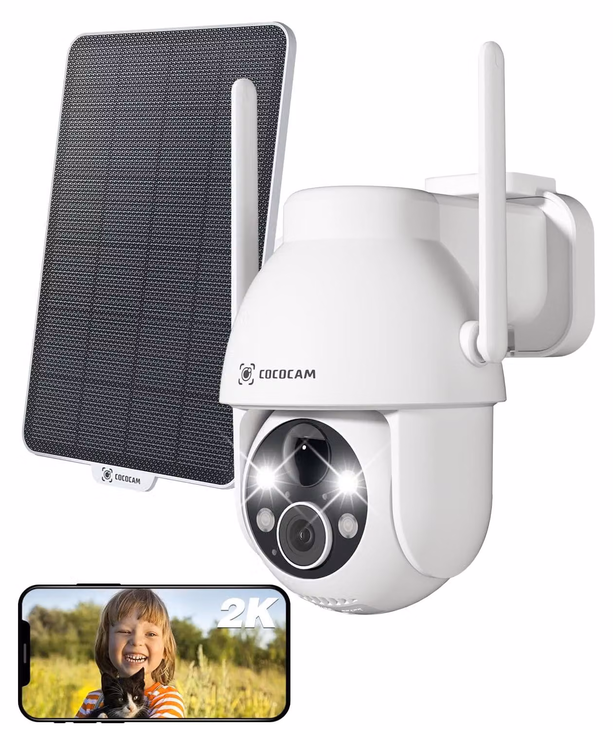 Telecamera di sicurezza per esterni - Wireless - Energia solare - 2K - Nero