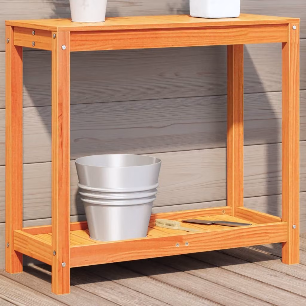 vidaXL Tavolo da Invasatura in Legno di Pino Massello Marrone Cera Stile Rustico L: 82,5 cm, P: 35 cm, H: 75 cm
