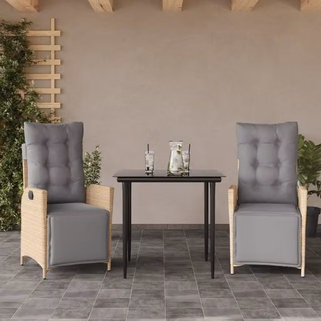 Set Pranzo da Giardino 3 pz con Cuscini Beige Misto Polyrattan 3213448