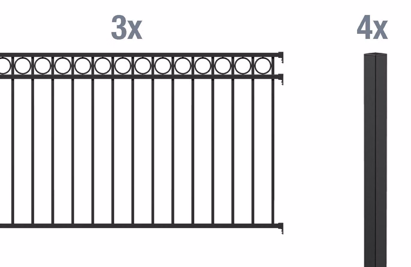 Alberts 510909 Set completo di recinzione Circle, per l'installazione nel calcestruzzo, nero opaco, altezza 100 cm, lunghezza 6 m