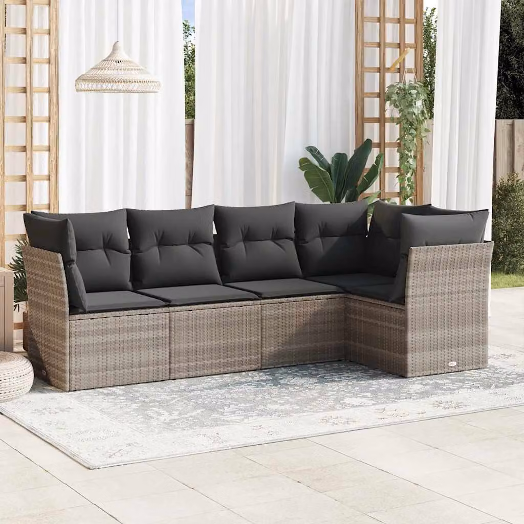 vidaXL Set Divano da Giardino a L con Cuscini Grigio Chiaro e Struttura in Metallo – 1