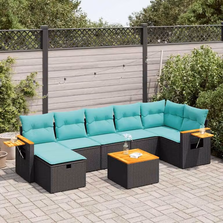 Maison Exclusive - Set da giardino 8 pezzi con cuscini in polyrattan nero