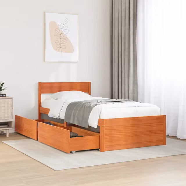 Letto singolo in legno di pino stile rustico marrone cera vidaXL L/P: 190 x 90 cm – 1