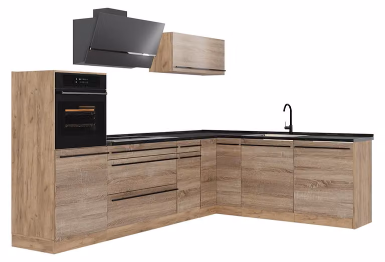 Cucina angolare completa Vicco R-Line Sonoma/Rovere dorato 287 x cm piano di lavoro Antracite, Model 67469