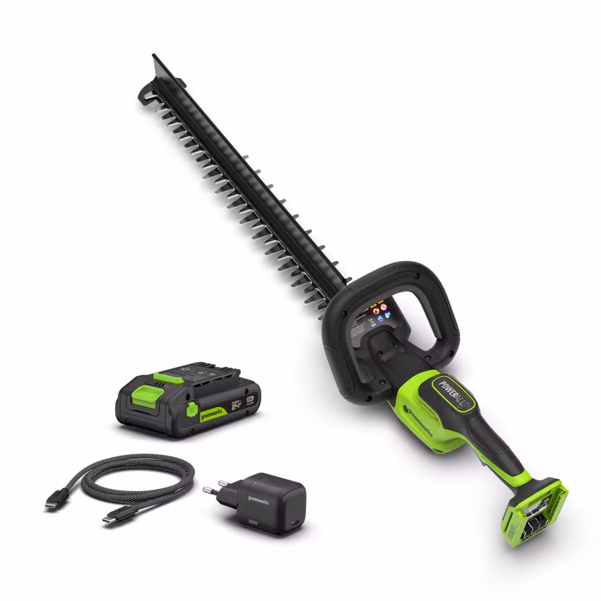 Greenworks POWERALL 24V Tagliasiepi a batteria con lama in acciaio da 56 cm e batteria 2Ah, colore verde