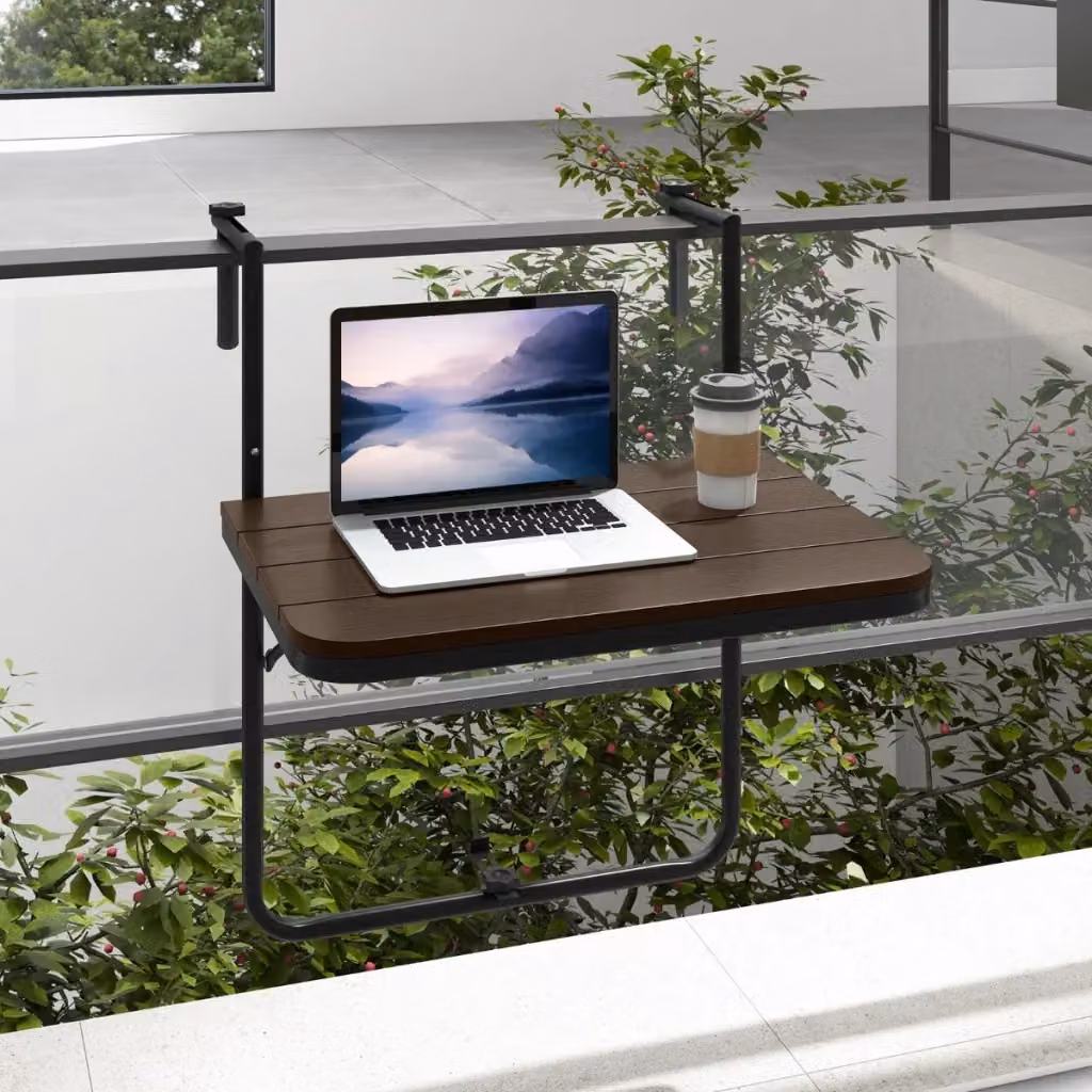 Tavolo pieghevole per ringhiera Design Mania colore marrone con altezza regolabile per balcone e giardino – 2