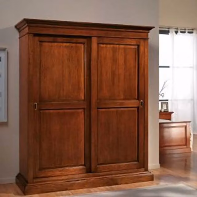 Armadio KIVIO in legno stile rustico con ante scorrevoli color noce, L: 212 cm, P: 67 cm, H: 183 cm