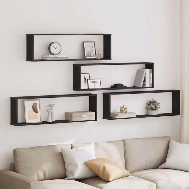 Set di 4 mensole cubiche da parete in legno effetto rovere nero