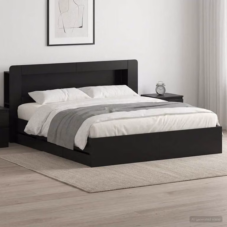 Struttura letto moderna con contenitore e cassetti vidaXL in legno nero L/P/H: 221.5 x 180 x 140 cm