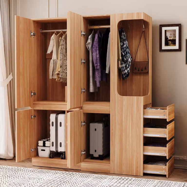 okwish Armadio con anta girevole con contenitore aperto, Armadi ad angolo con contenitore e lato destro, colore legno