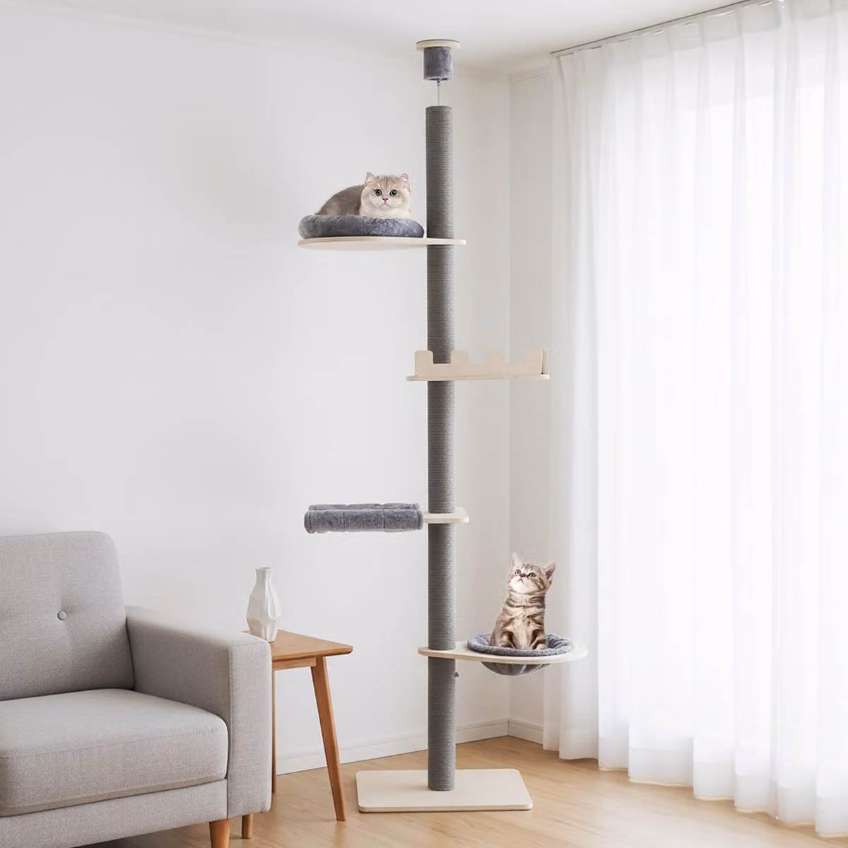 Albero per gatti Costway a 5 piani in legno grigio con amaca e cuscini rimovibili