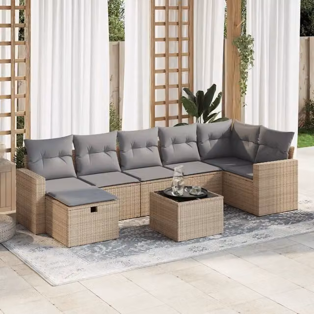 Set Divano da Giardino 8 pz con Cuscini Beige in Polyrattan 3325415