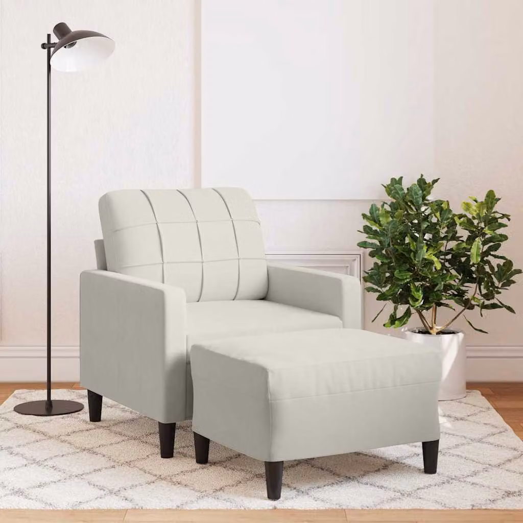vidaXL Poltrona con Poggiapiedi in Velluto Beige con Struttura in Metallo e Imbottitura in Schiuma