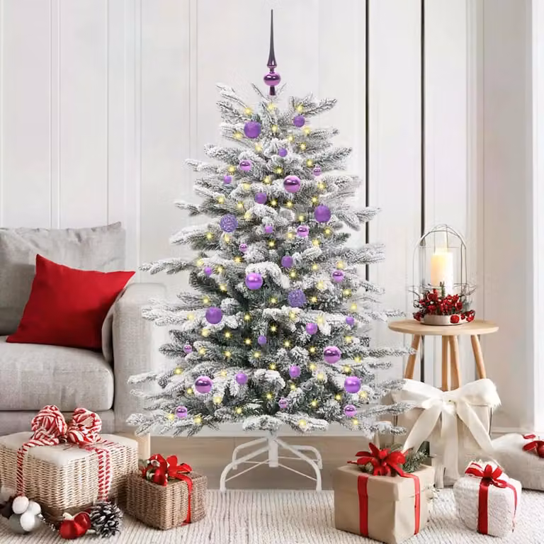 Albero di Natale artificiale moderno vidaXL bianco con luci LED bianco caldo e rami pieghevoli, Altezza: 150 cm