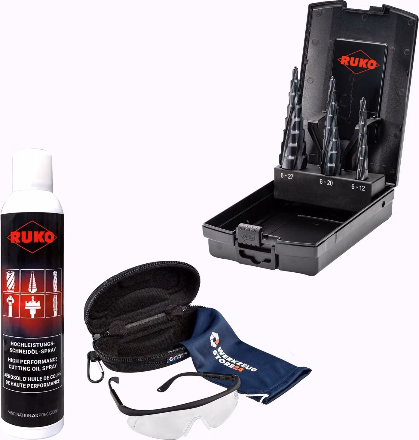 Set di punte Multidrill RUKO ULTIMATECUT HSS RUnaTEC 3 pezzi, incl. spray e occhiali protettivi - WZS101087PRO
