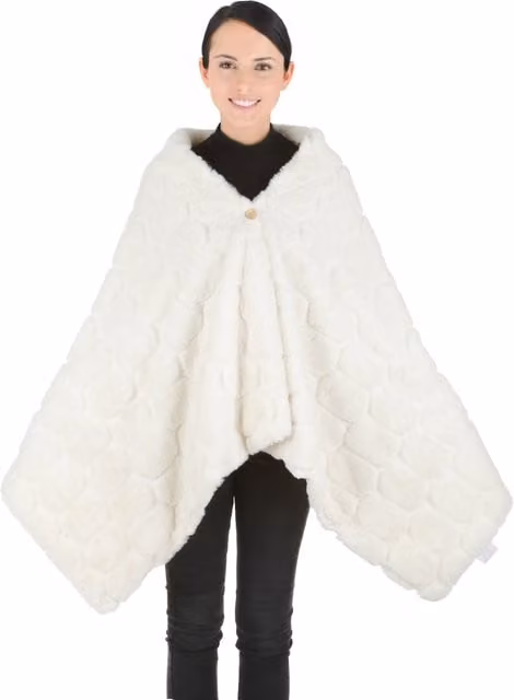 Plaid scialle bianco con bottone Darling Kasanova con maniche e finitura in finta pelliccia