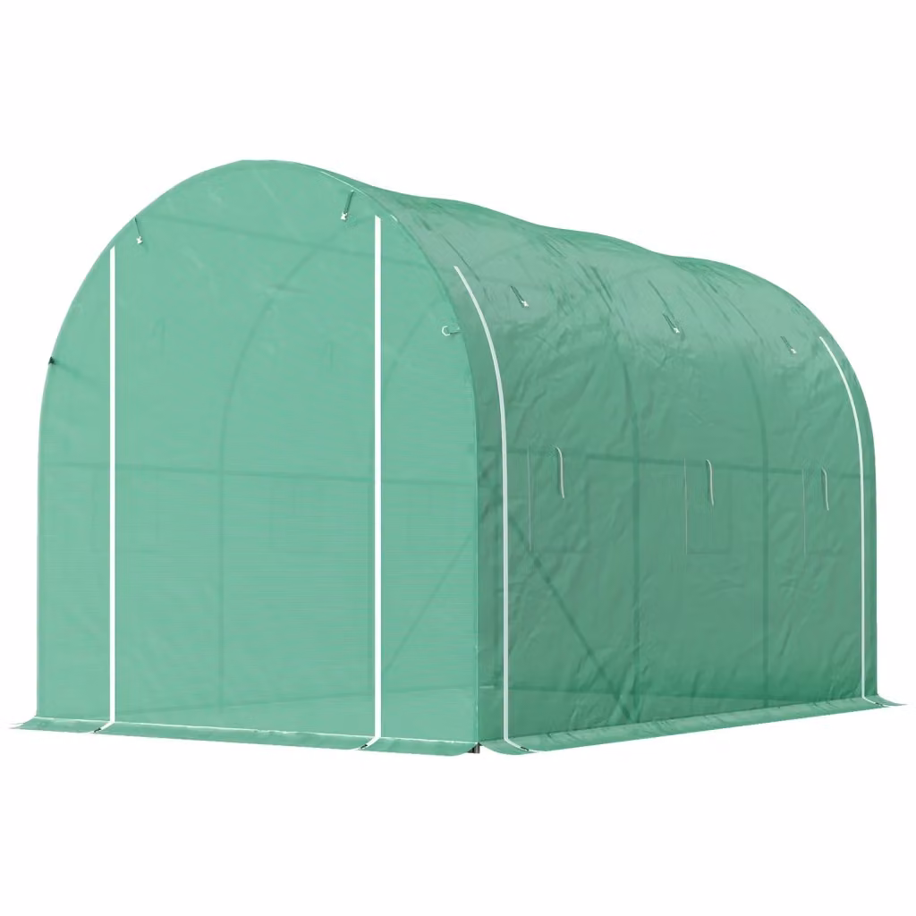 Serra Tunnel da Giardino Xylo in Acciaio Galvanizzato Verde con 3 Porte e 6 Finestre L: 296 cm, P: 196 cm, H: 200 cm – 2