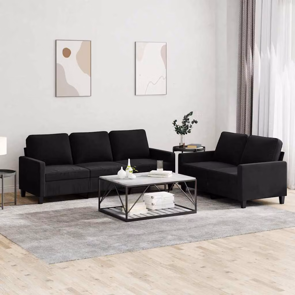 Set di divani vidaXL composto da un divano a 2 posti e uno a 3 posti in velluto nero con cuscini inclusi – 1