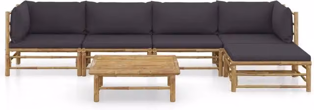 Set Divani da Giardino 6 pz con Cuscini Grigio Scuro in Bambù 3058238