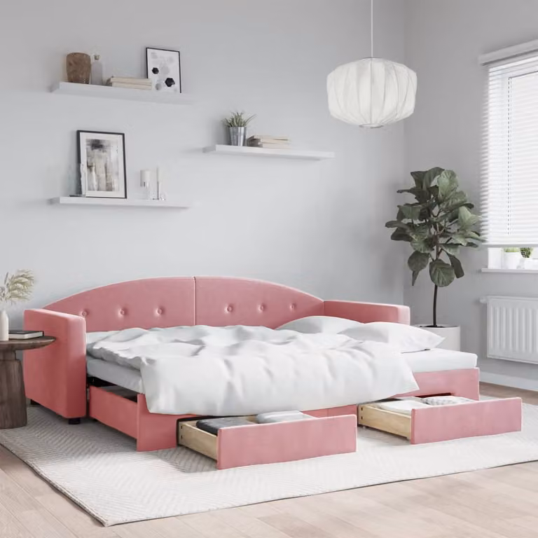 vidaXL Divano Letto Estraibile in Velluto Rosa con Cassetti per Soggiorno e Camera da Letto L/P/H: 200 x 80 x 75 cm