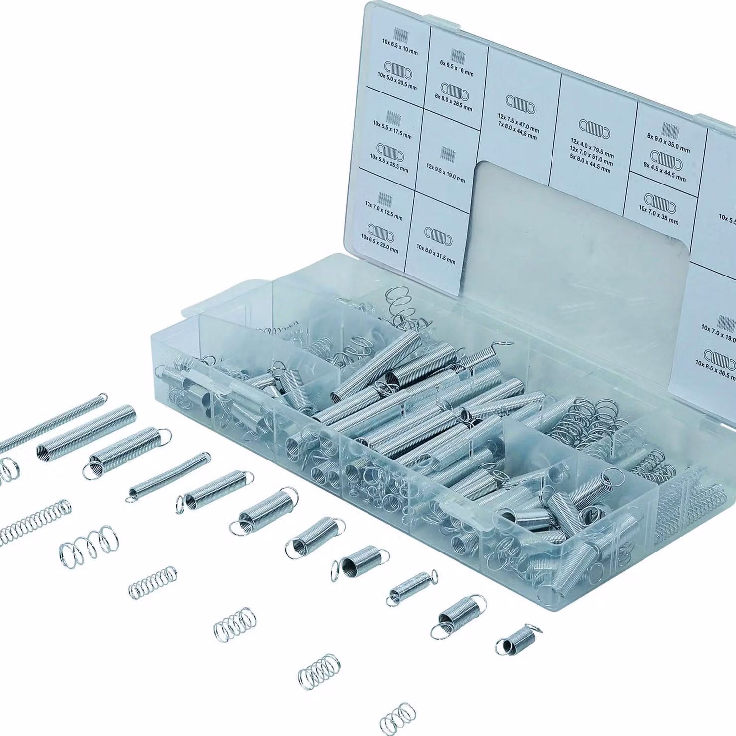Assortimento di molle, molle di trazione e compressione, 200 pezzi