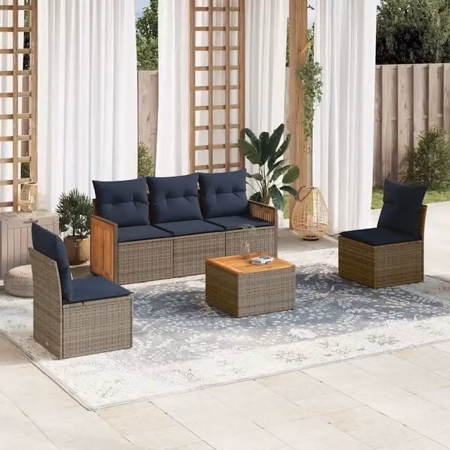 Set Divani da Giardino 6 pz con Cuscini Grigio in Polyrattan 3227538