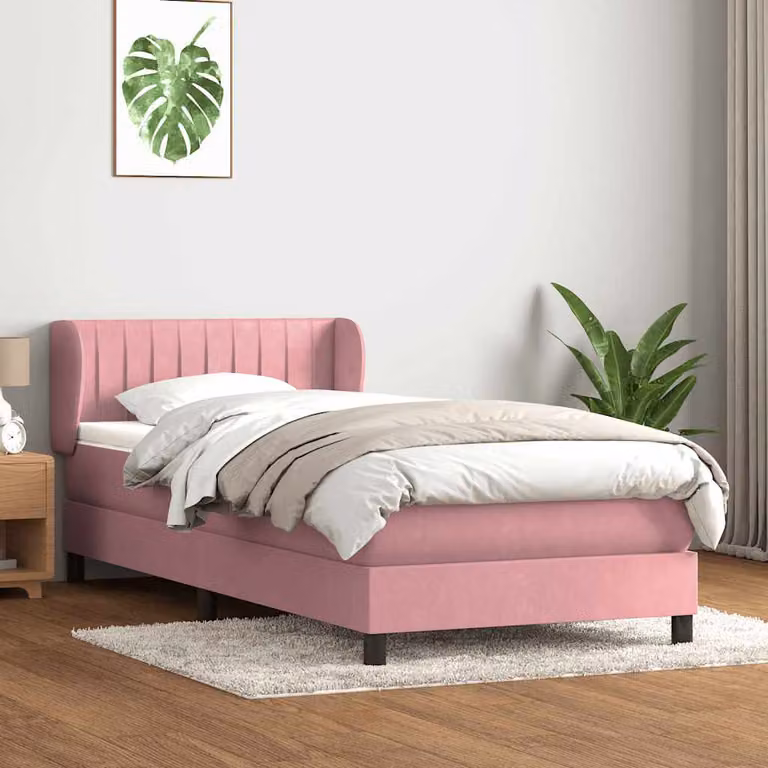 vidaXL Giroletto a Molle con Materasso Ibrido in Velluto Rosa e Bianco L: 83 cm, P: 223 cm