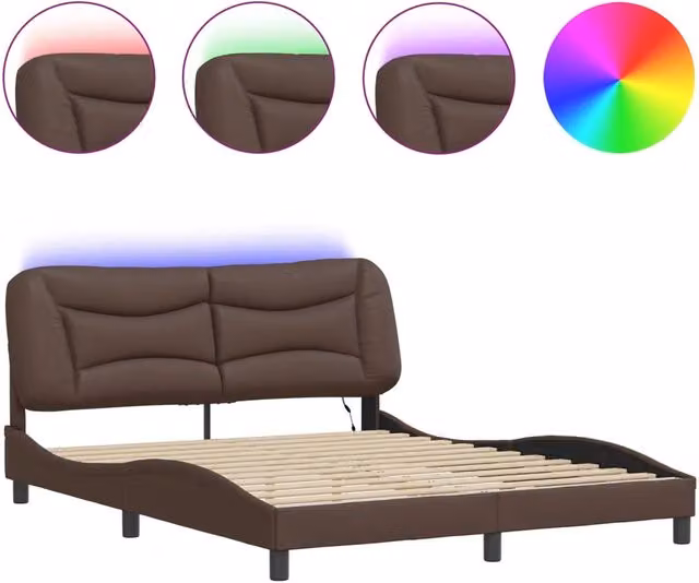 Letto matrimoniale | Letto per adulti | Giroletto con LED senza Materasso Hvar Marrone 160x200 cm