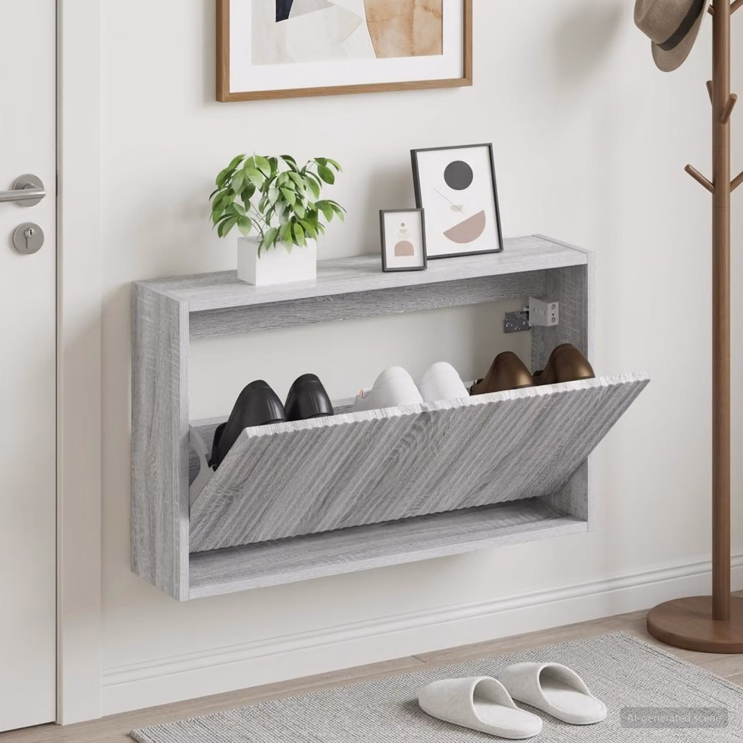 Mobiletto per scarpe da muro vidaXL ARNHEM grigio moderno con scomparti basculanti L 71 x P 17 x H 43 cm