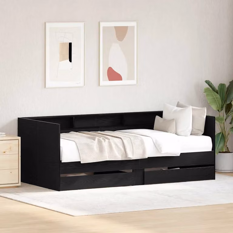 Daybed vidaXL in legno ingegnerizzato color rovere e nero con cassetti L/P/H: 203 x 90 x 73 cm