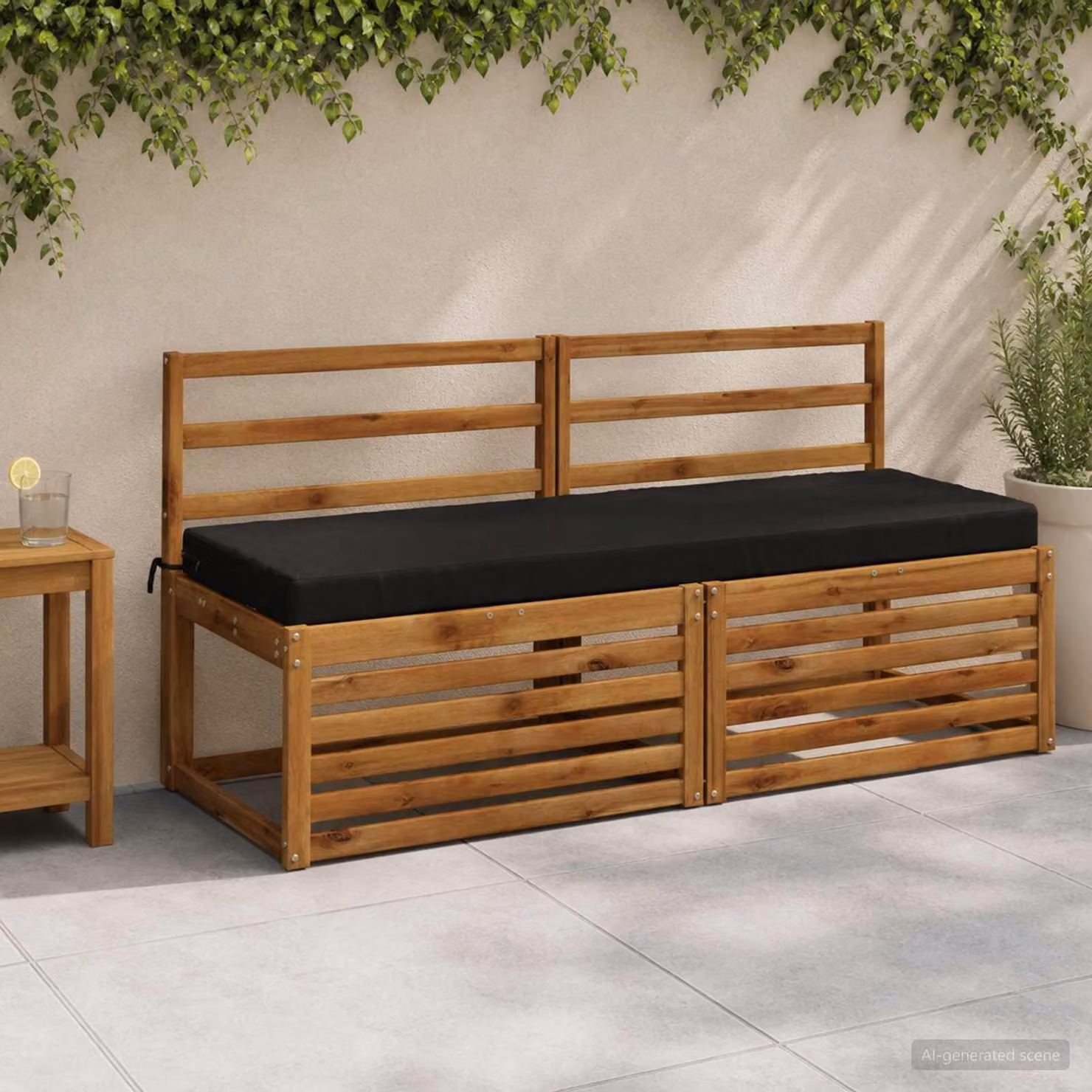 Set di 2 cuscini per panchina vidaXL in poliestere nero con imbottitura in schiuma e coperture lavabili