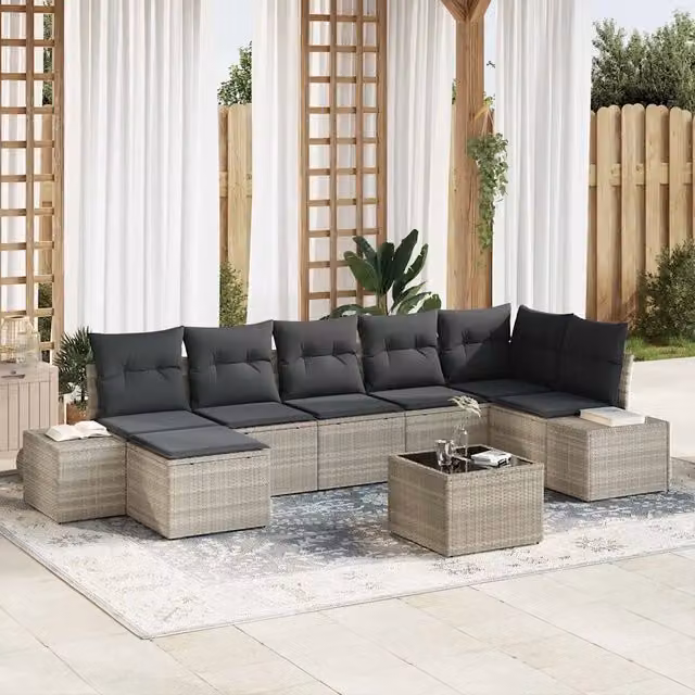 Set Divano da Giardino 8 pz Grigio chiaro polyrattan 3347162