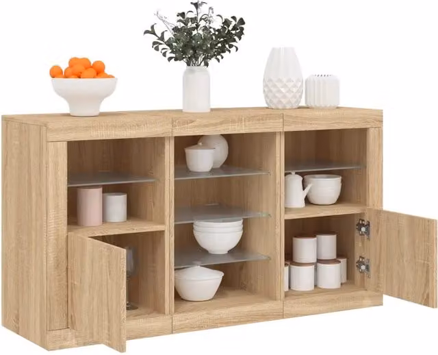Credenza con Luci LED-Buffet-Armadio da cucina Rovere Sonoma 123x37x67 cm 812909