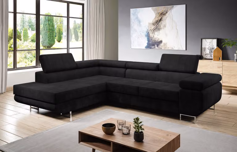 AX LIVING divano a L Kanya nero 275cm con letto funzione contenitore L