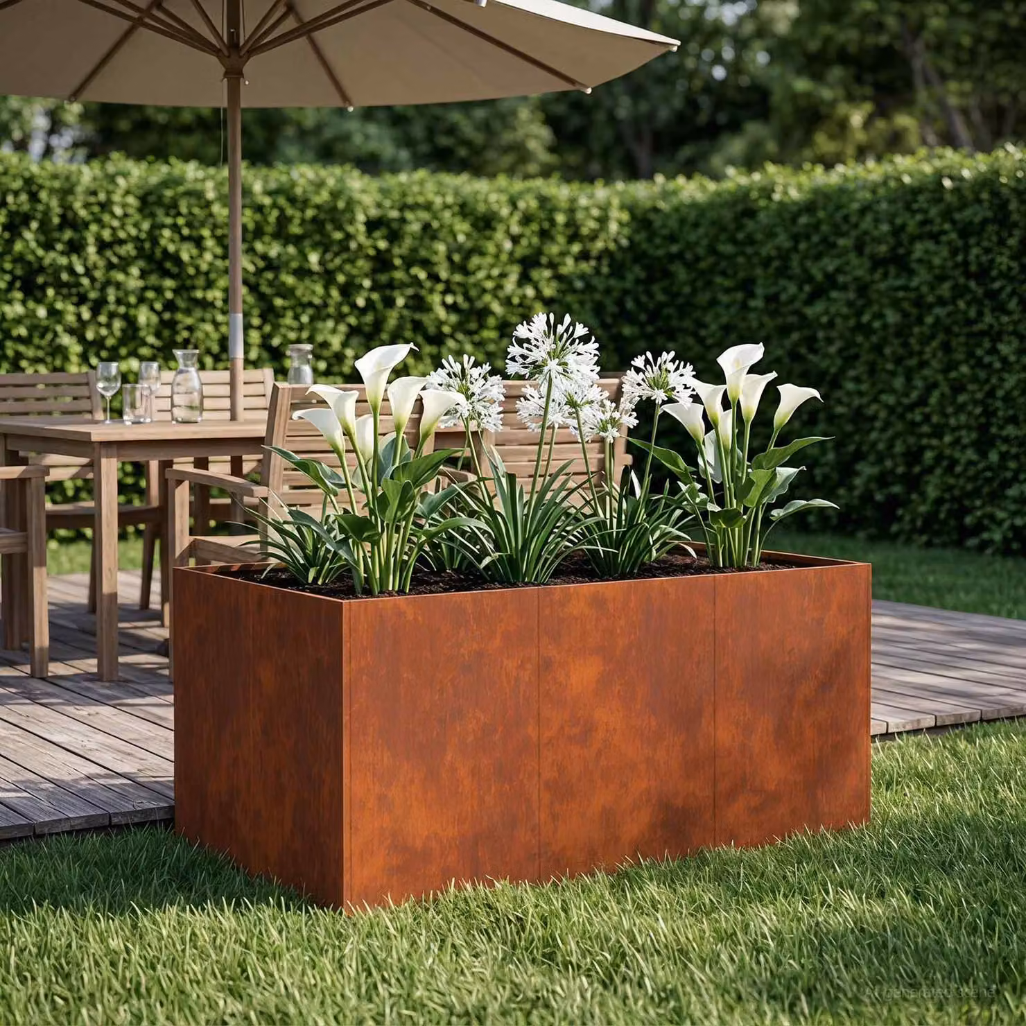 Vaso da giardino vidaXL in acciaio Corten color marrone L: 120 cm, P: 80 cm, H: 60 cm