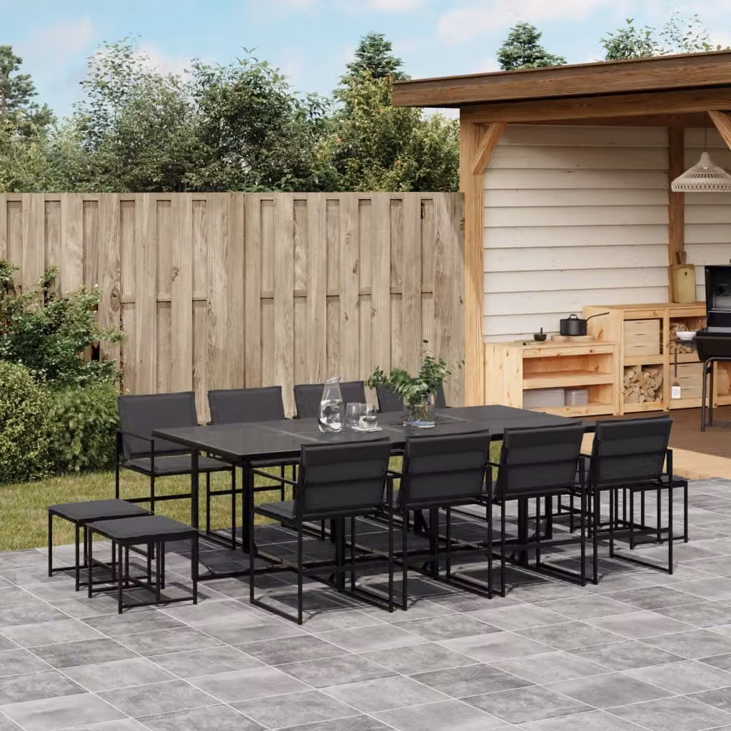 Set da pranzo da giardino vidaXL in metallo e vetro nero e grigio con 13 pezzi – 1