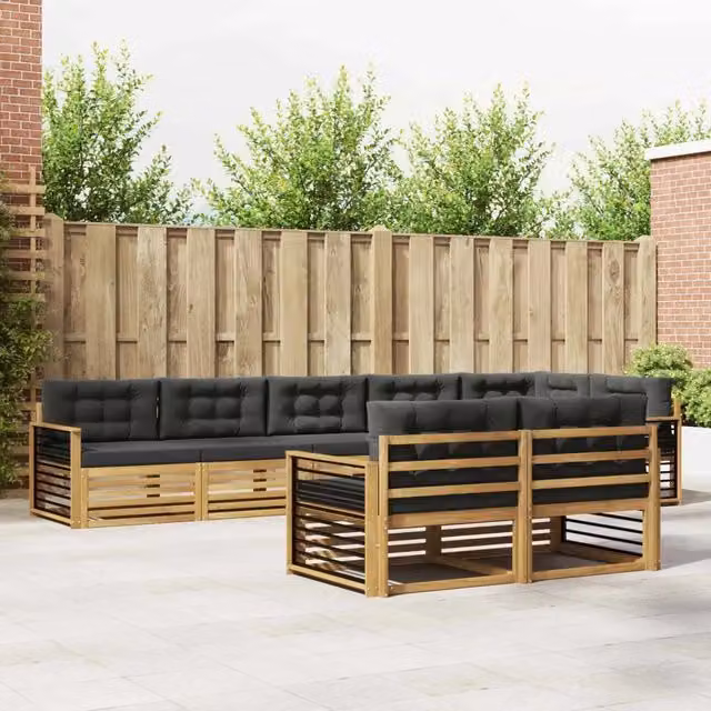 Set di divani da esterno a L vidaXL in legno di acacia con 8 pezzi, Bianco e Antracite – 1
