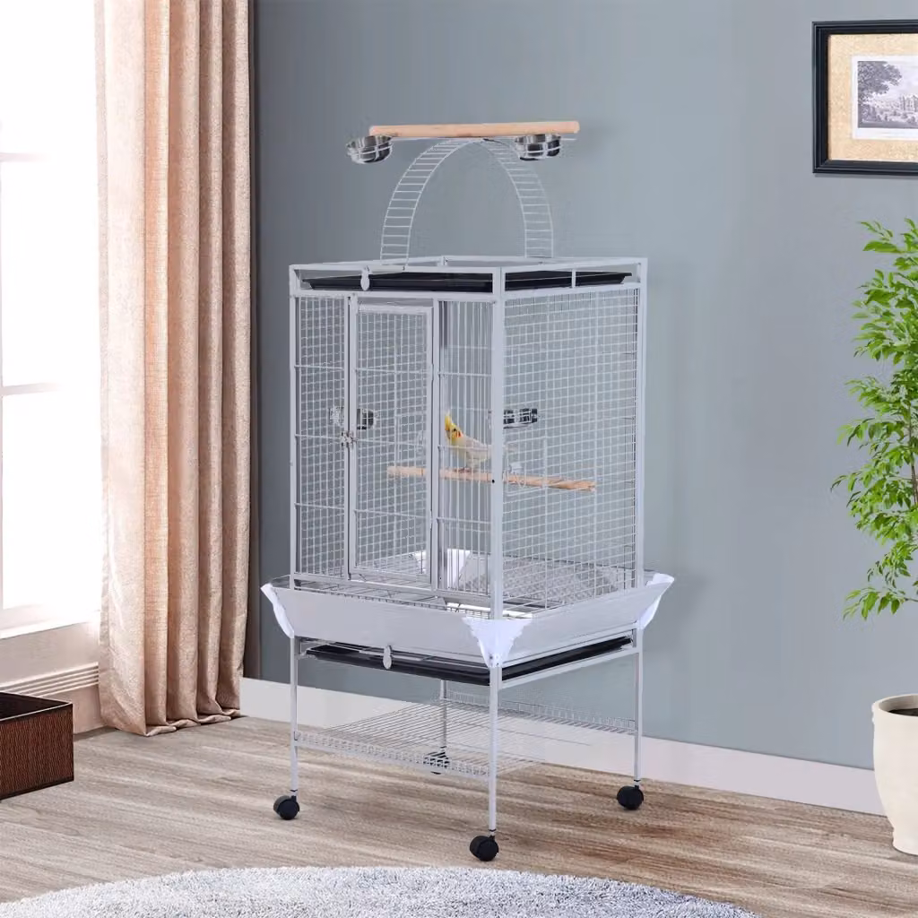 Voliera per uccelli Minimal in acciaio argento e legno di abete, Altezza: 161,5 cm – 2