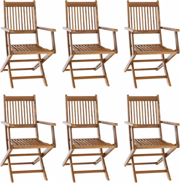 Set Sei Sedie In Legno Naturale Di Acacia Pieghevoli Con Braccioli Per Giardino Balcone Patio Piscina Schienale Alto E Seduta A Doghe 91 X 58 X 52 Cm
