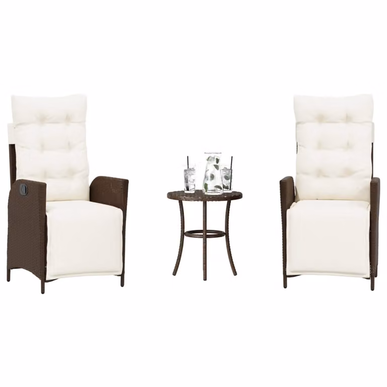 Set Bistrò vidaXL in Polyrattan Marrone con Cuscini per Giardino e Balcone