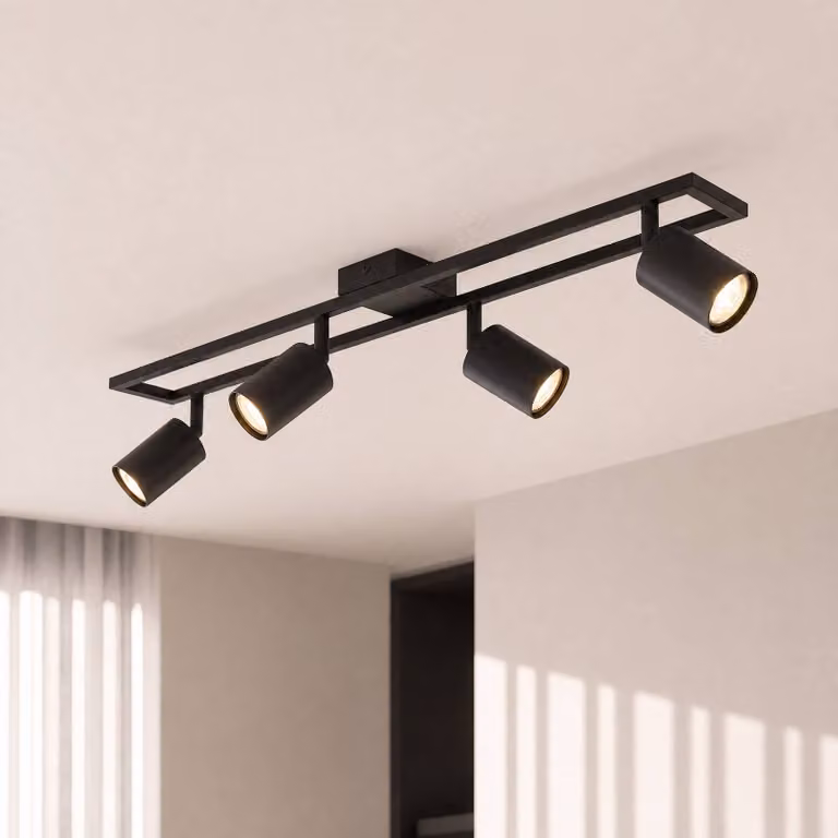 Faretto da soffitto Lindby Bravius, nero, a 4 luci, in ferro Bravius Lindby, dimmerabile, Nero, Soggiorno / Sala da pranzo, Metallo, Faretto