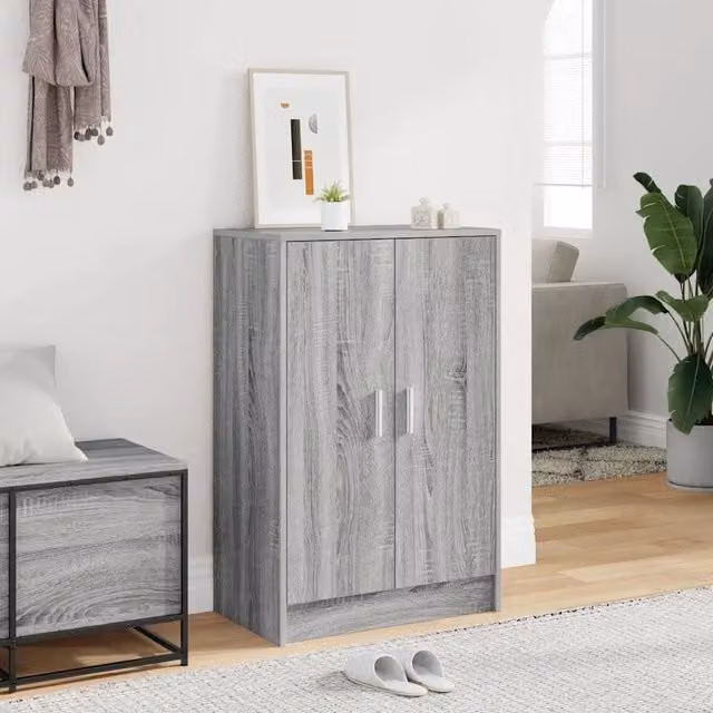 Armadio porta scarpe sospeso vidaXL moderno in legno MDF grigio argento L: 60 cm, P: 35 cm, H: 92 cm