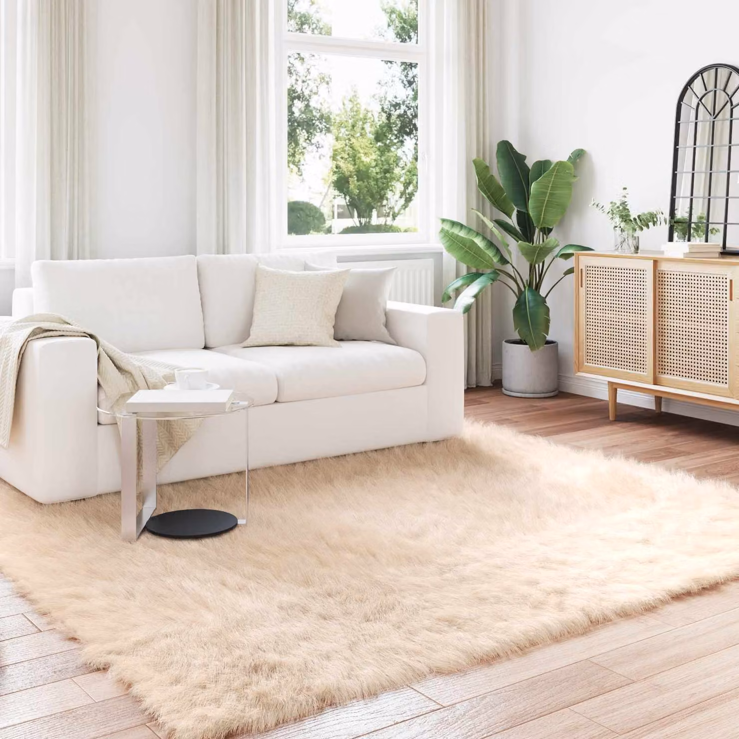 Tappeto moderno vidaXL in poliestere beige, Lavabile, L/P: 240 x 240 cm