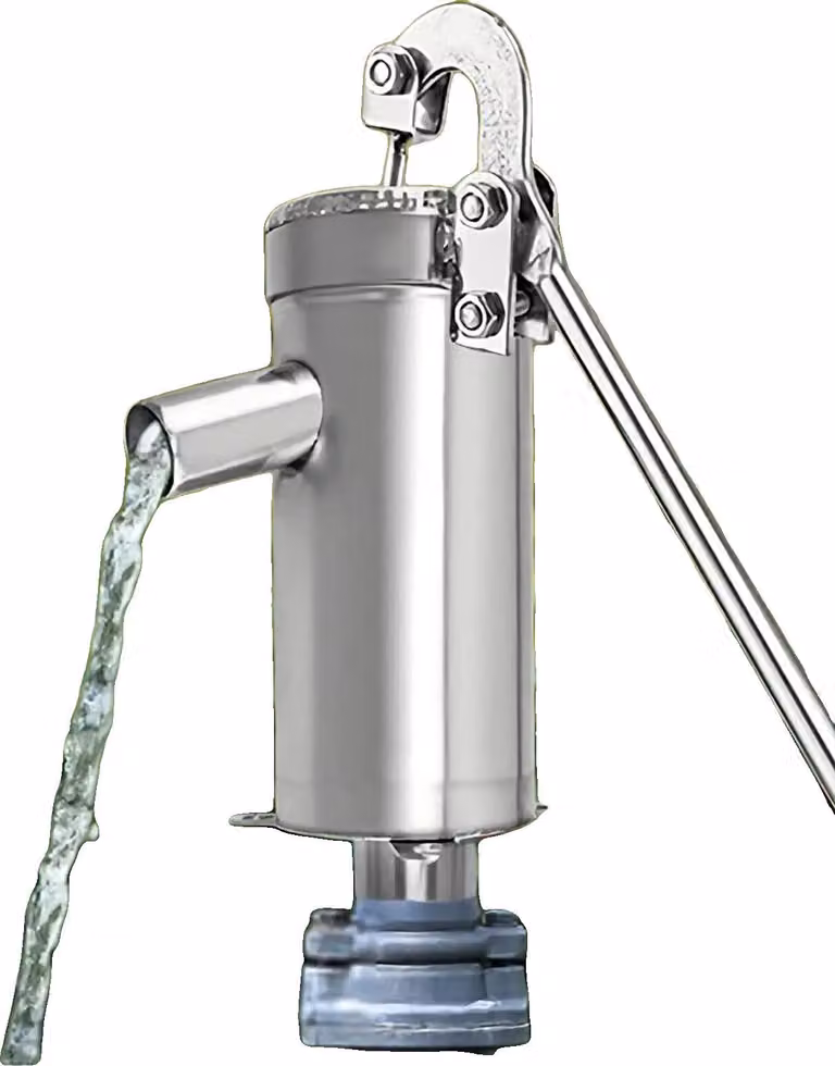 Pompa manuale per acque profonde, acciaio inox 202, altezza 25,5 cm, lunghezza maniglia 44 cm, dimensione interfaccia 32 mm, profondità acqua 8 m