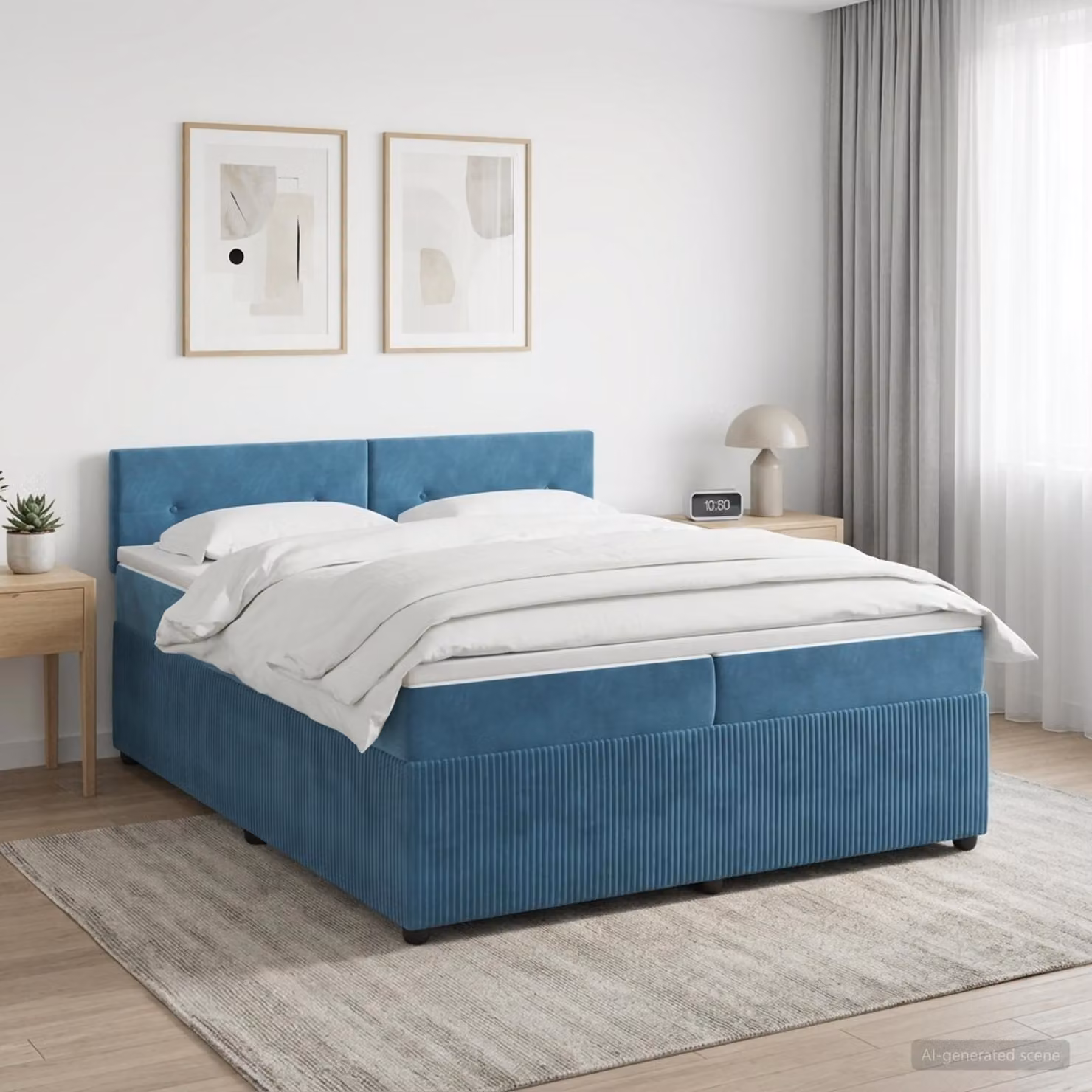 Letto box spring con materasso vidaXL in velluto blu scuro, L/P: 200 x 200 cm