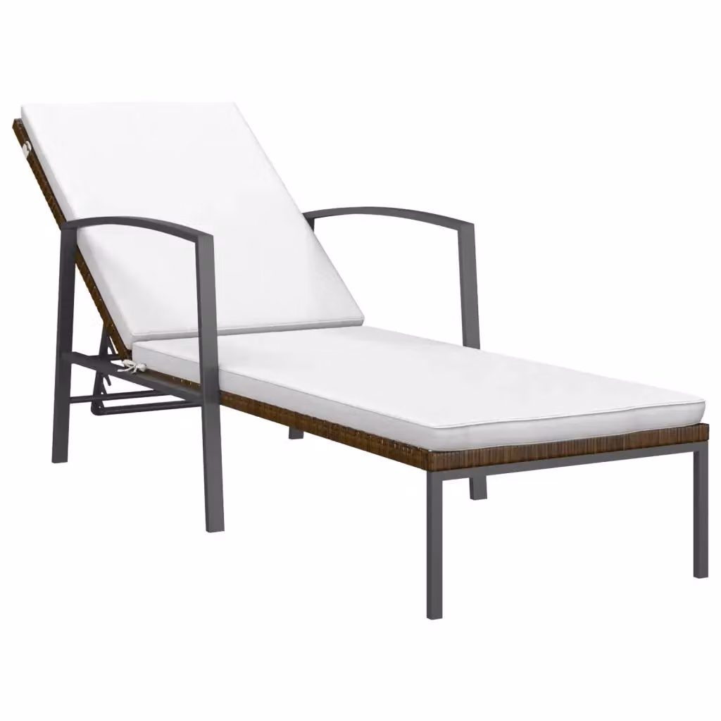 Lettino prendisole da giardino vidaXL con cuscino impermeabile e poggiatesta regolabile, marrone e bianco, L: 195 x P: 60 x H: 95 cm – 2