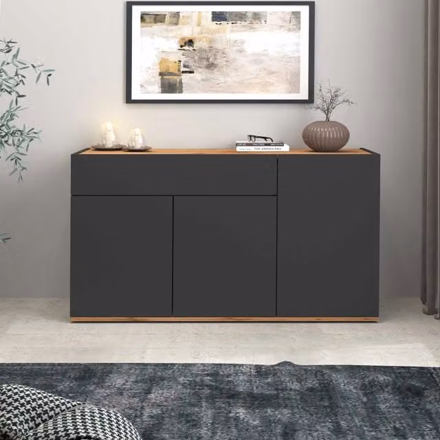 WHOUS Credenza Garda 3 ante e 1 cassetto antracite opaco e rovere 120,1x35x70 cm