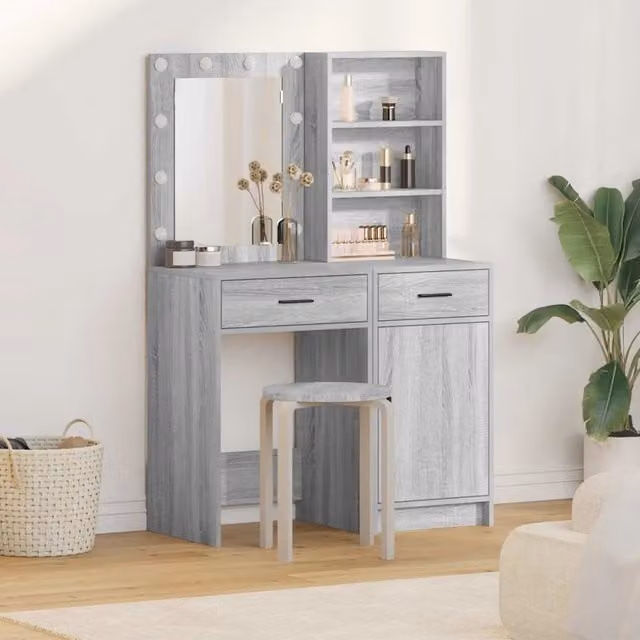 Set da tavolo da trucco con LED 2 pz Grigio Sonoma 3334277